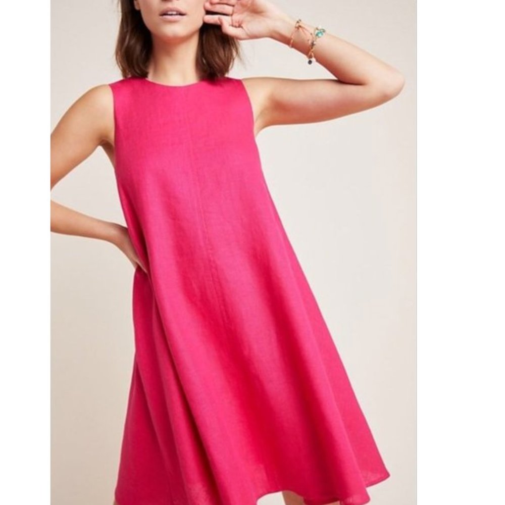 Anthropologie Maeve Small S Petite Melbourne Linen Swing Tank Dress Hot Pink